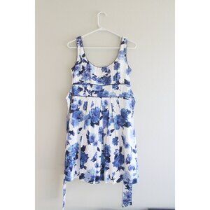 Fickle Blue Floral Sleeveless Cotton Blend Scoop Neck Sundress Bow Tie back Sz M